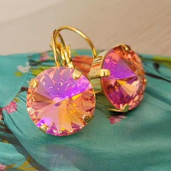 Austrian Crystal Earrings in Gold - Picture 3 of 14